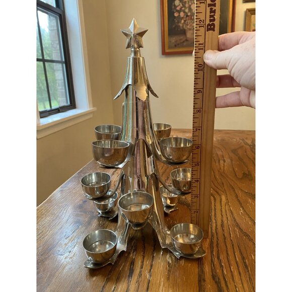 Silver Christmas Tree 12 T-Light Candle Holder 12" Tall Cool Yule Candle - Picture 2 of 5
